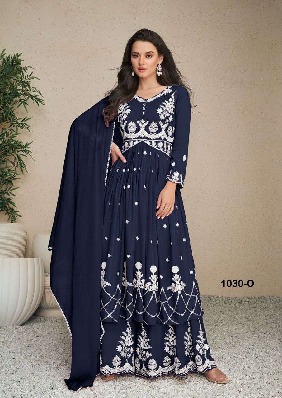 LAKHNAVI VOL 5 DARK COLOR HEAVY REYON LAKHNAVI WORK NAYRA CUT KURTI WITH PLAZO AND NAZMIN DUPATTA BY S3FOREVER BRAND 1030 O